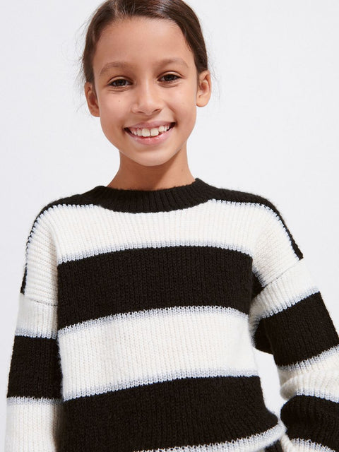 Reserved Girl's Black & White Striped Knitted Long Sleeve Sweater |Reserved In Lebanon