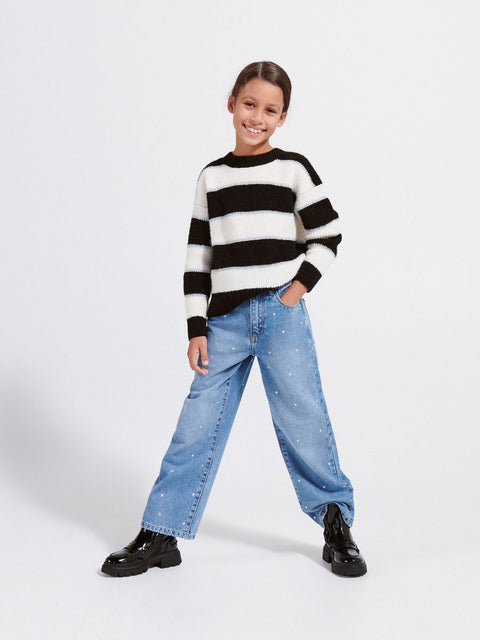 Reserved Girl's Black & White Striped Knitted Long Sleeve Sweater |Reserved In Lebanon