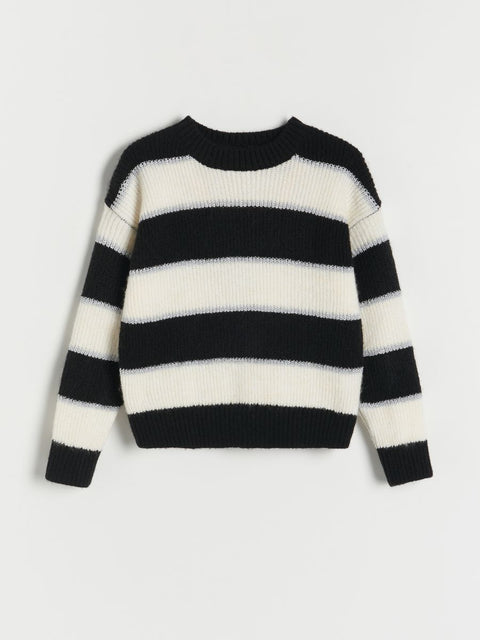 Reserved Girl's Black & White Striped Knitted Long Sleeve Sweater |Reserved In Lebanon