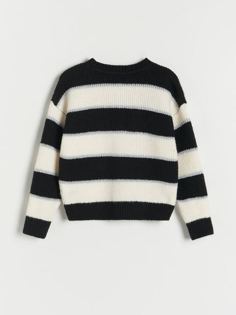 Reserved Girl's Black & White Striped Knitted Long Sleeve Sweater |Reserved In Lebanon