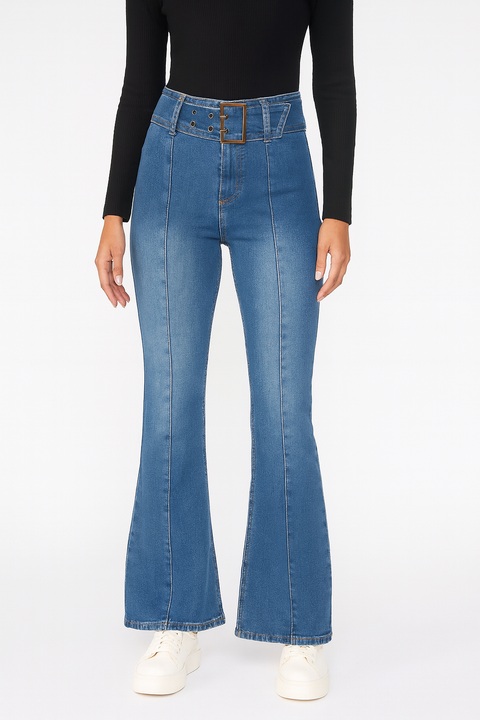 Forever 21 Women's Blue Belted Boot Cut Jeans | Forever 21 In Lebanon