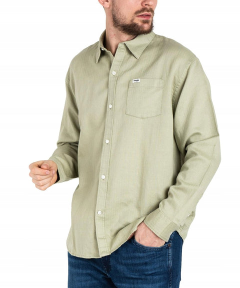 Wrangler Men's Khaki Green Regular Fit Regular Cut 100% Cotton Plaid Long Sleeve Shirt | Wrangler In Lebanon