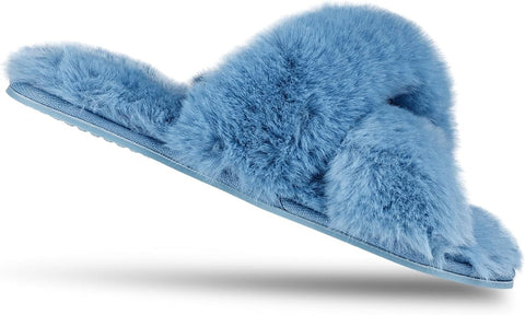 Jessica Simpson Women's Blue Extra Soft High Plush Cross Band Slide Slippers | Jessica Simpson In Lebanon