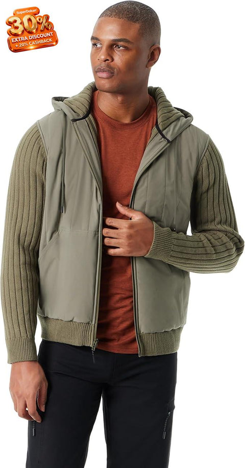 BASS OUTDOOR Men's Khaki Green Full Zipper Front Water Resistant Hooded Sweater | BASS OUTDOOR In Lebanon