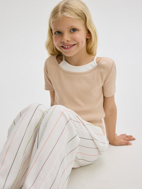 Reserved Girl's Beige Ribbed Knit T-Shirt | Reserved In Lebanon