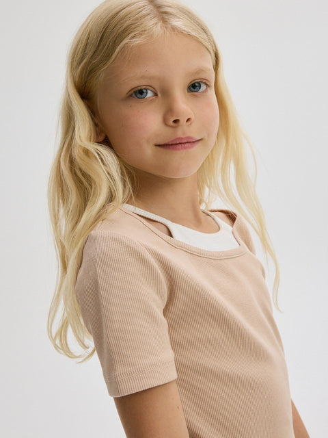 Reserved Girl's Beige Ribbed Knit T-Shirt | Reserved In Lebanon