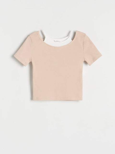 Reserved Girl's Beige Ribbed Knit T-Shirt | Reserved In Lebanon