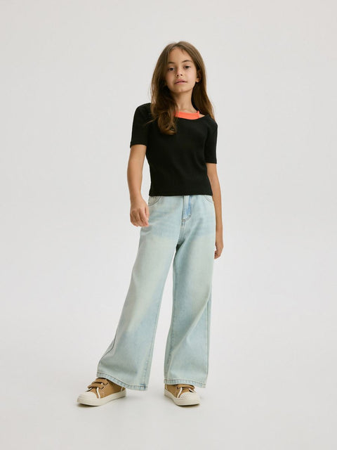 Reserved Girl's Black & Coral Rib knit T-shirt |Reserved In Lebanon