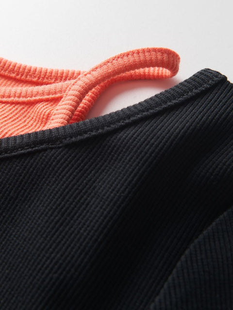 Reserved Girl's Black & Coral Rib knit T-shirt |Reserved In Lebanon