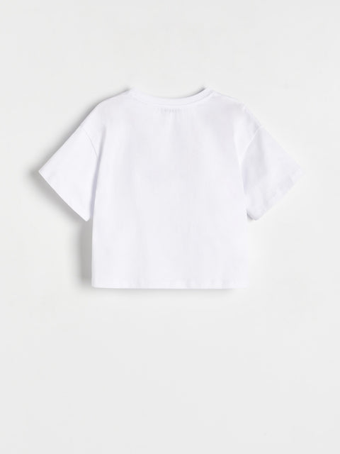 White t-shirt on a light gray background