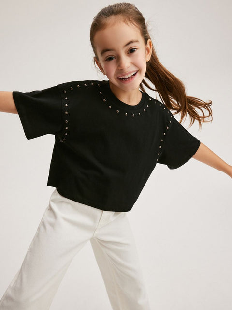 Reserved Girl's Black Stud T-Shirt |Reserved In Lebanon