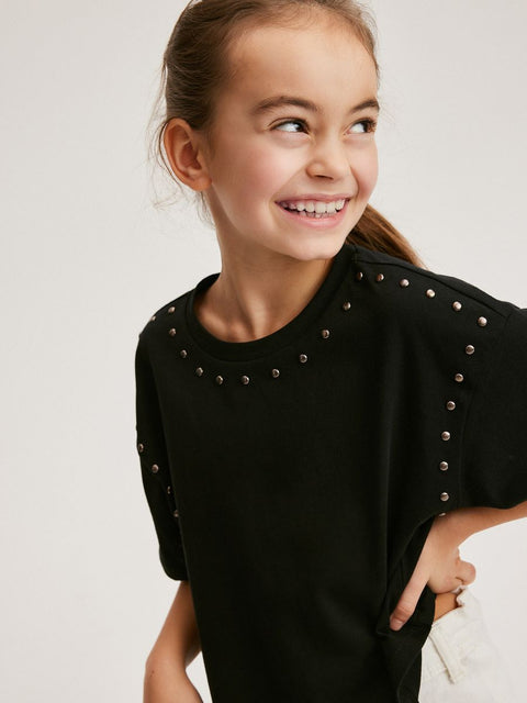 Reserved Girl's Black Stud T-Shirt |Reserved In Lebanon