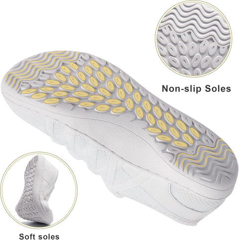 White shoe with non-slip and soft soles on a white background