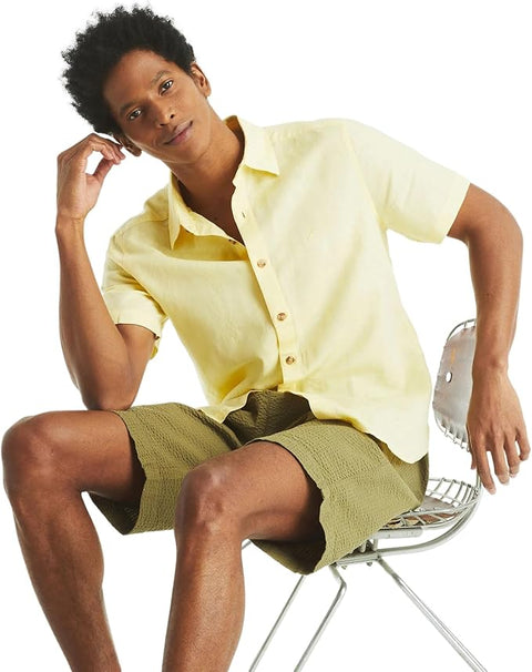 Nautica Men's Yellow Sustainably Crafted Linen Short Sleeve Shirt | Nautica In Lebanon