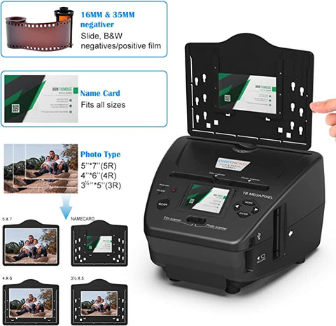 EU DIGITNOW Film & Photo Scanner,4-in-1 Film Scanner, with 2.4" LCD Screen Converts 35mm/135 Slides & Negatives Film, Photo, Business Card for Saving to 16MP Digital Images,8GB Memory Card Included AM62
