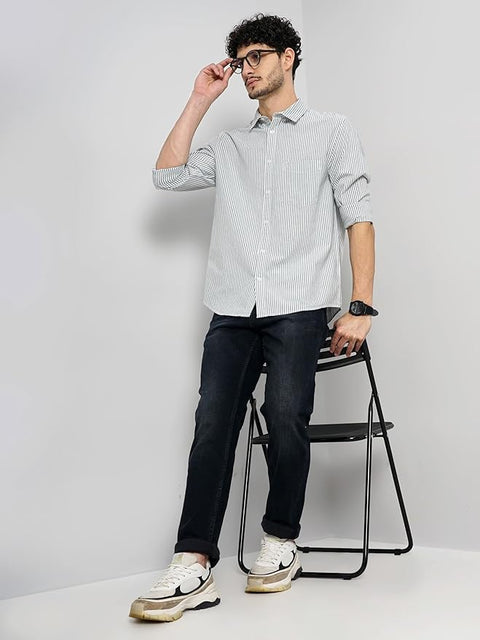 Celio Men's  Gray Striped  Regular Fit Stripes Casual Shirt | Celio in Lebanon