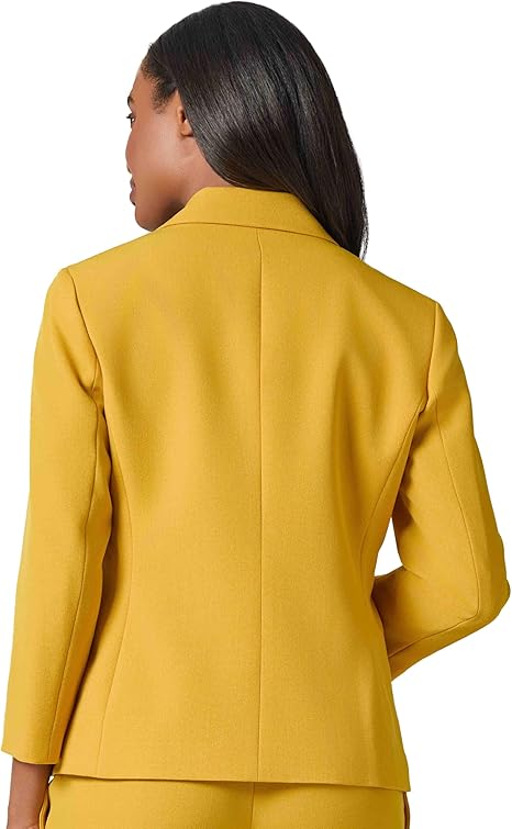 Kasper Women's Yellow Mustard Crepe Novelty Eyelet Front Notch Collar Blazer | Kasper In Lebanon
