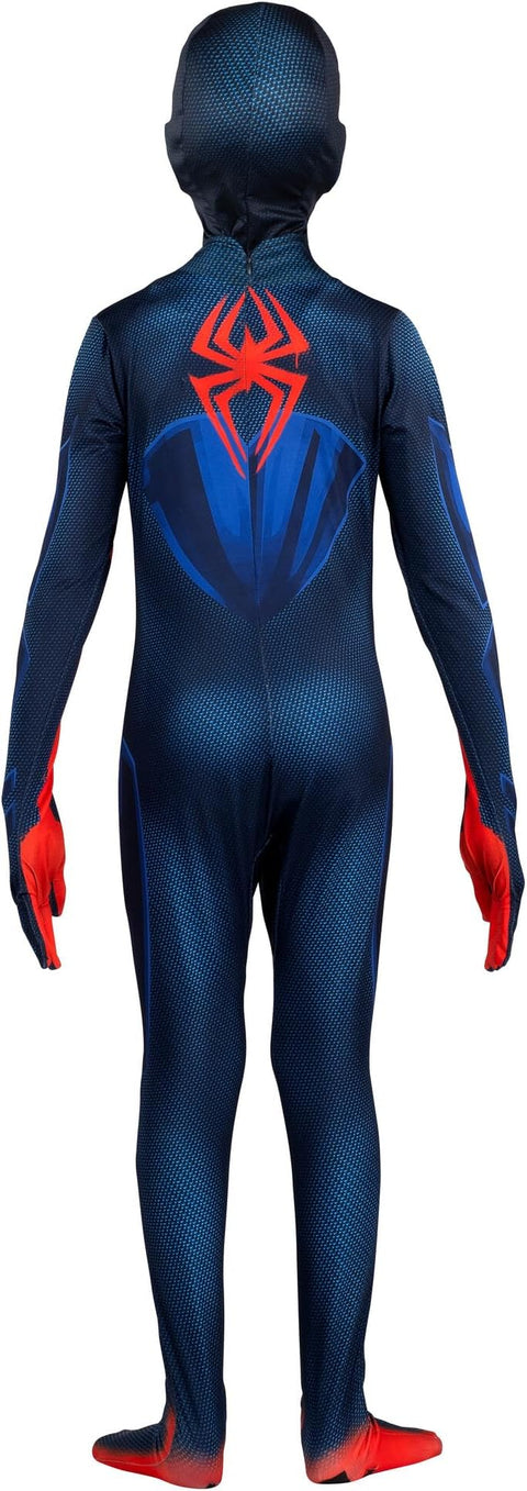 Blue superhero costume with red accents on a white background