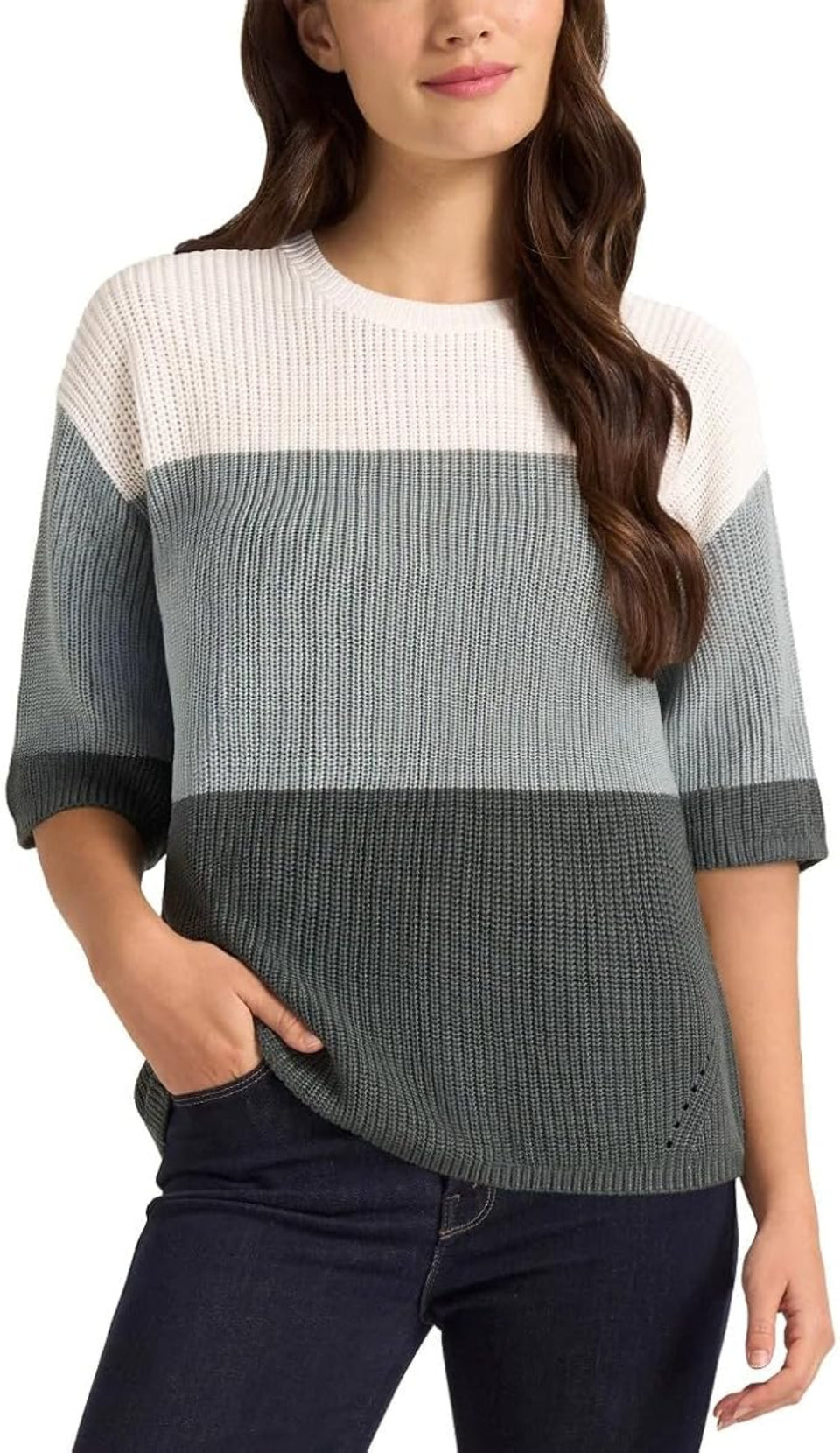 Matty M Women's Multicolor Elbow Sleeve Colorblock Sweater