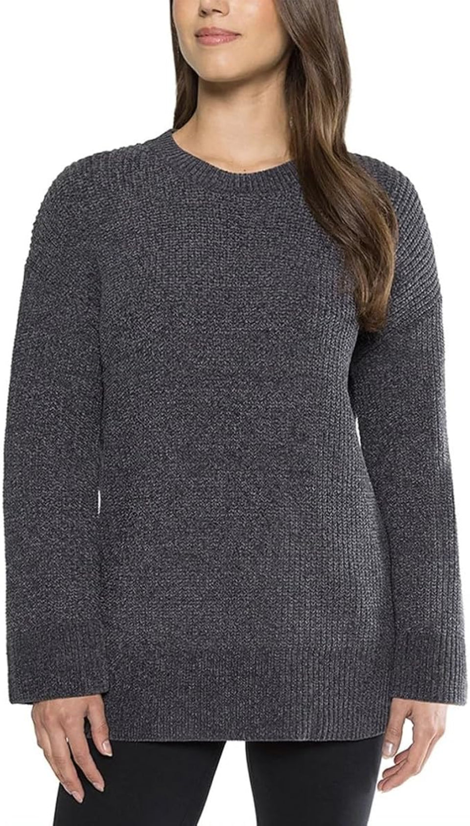 Matty M Women's Gray Chenille Crewneck Tunic Sweater