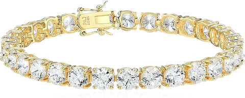 Bling Jewelry Women's Gold Prong Basket Set Solitaire Round Cubic Zirconia Tennis Bracelet  | Bling Jewelry In Lebanon