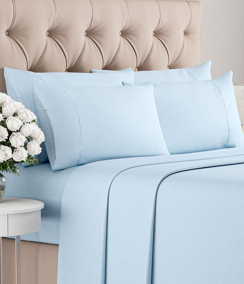 Sky King Light Blue Super Soft Cotton With 18-Inch Deep Mattress 4-Piece Bed Sheet Set | Sky In Lebanon