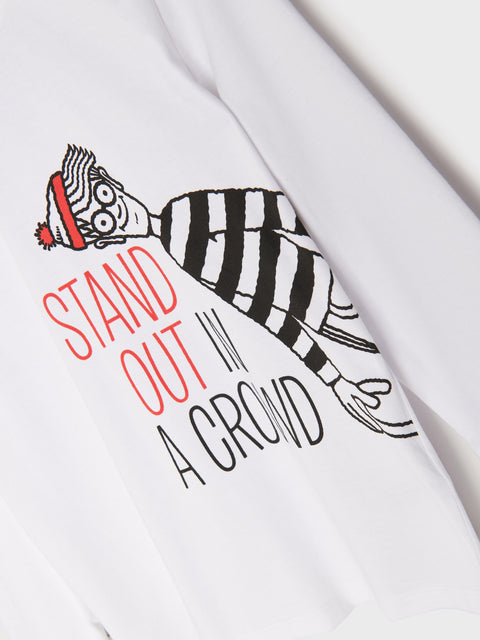 White sweatshirt with a zebra graphic and text 'Stand Out In A Crowd' on a white background