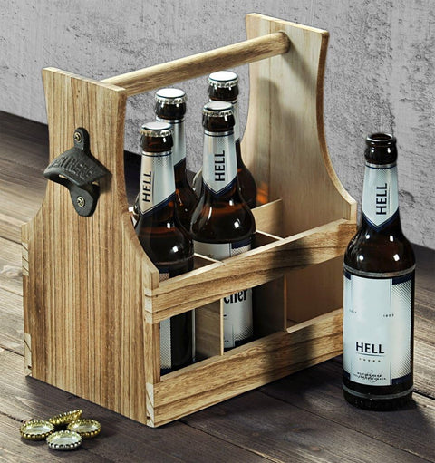 Kesper Wooden Bottle Rack for 6 Beer Bottles with Bottle Opener 25 x 32 x 16.5 cm| Kesper In Lebanon