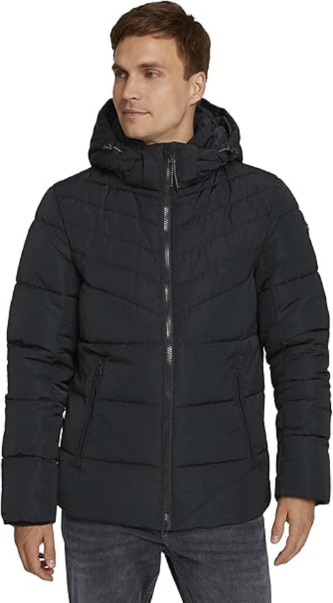 Tom Tailor Men's Black Quilted Hooded Puffer Jacket |Tom Tailor In Lebanon