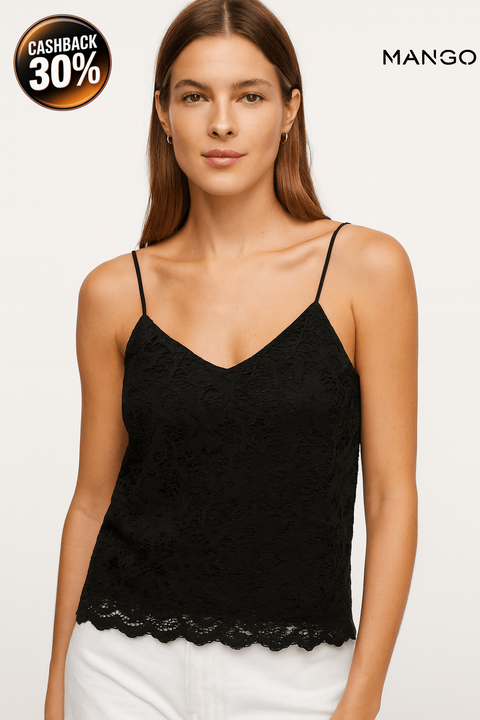 Mango Women's Navy Blue Lace Sleeveless Top| Mango in Lebanon
