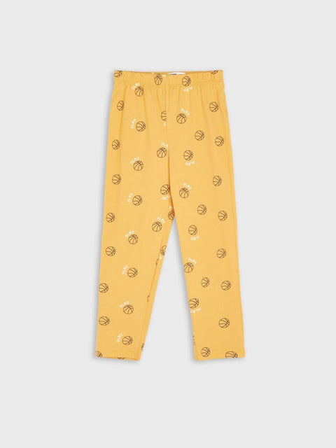 Yellow pants with a pattern on a white background
