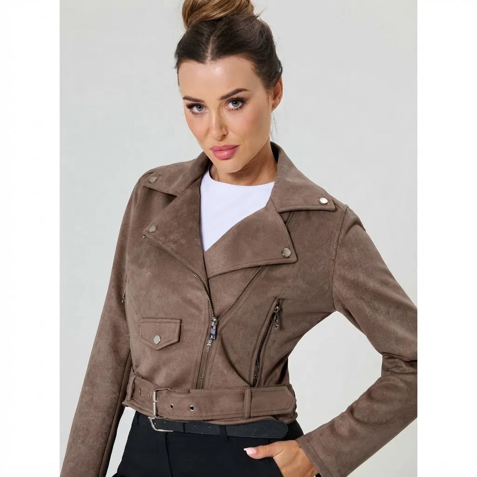 Sinsay Women's Brown Functional Zipper Pockets with an Adjustable Waist Belt Jacket