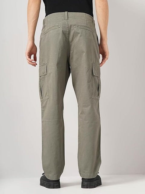 Celio Men's Olive Green Solid Straight Fit Cotton Cargo Pants | Celio In Lebanon