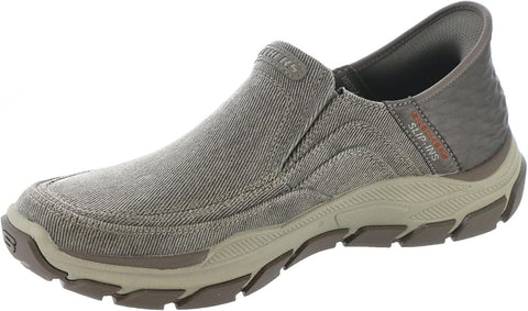 Gray slip-on shoe with a white background