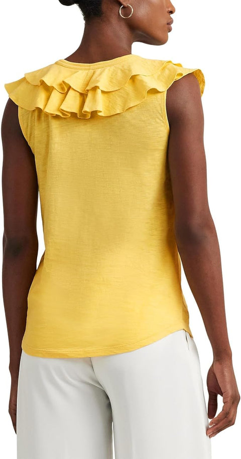Lauren Ralph Lauren Women's Yellow Ruffle-Trim Jersey Sleeveless Blouse | Lauren Ralph Lauren In Lebanon