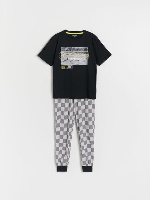 Reserved Baby Boy's Black & Gray T-Shirt With Bottom Cotton Pajama Set | Reserved In Lebanon (Copy)