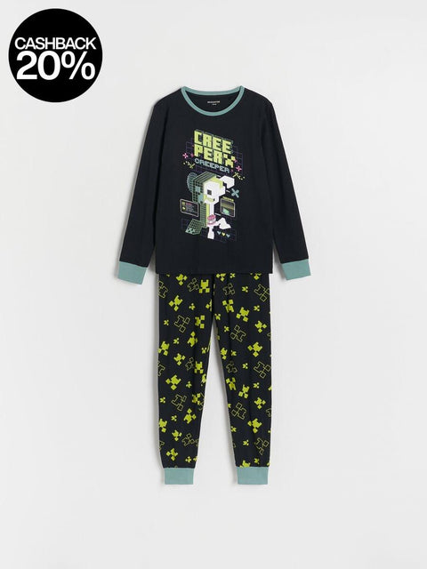 Children's pajama set with long-sleeve top and pants on a white background