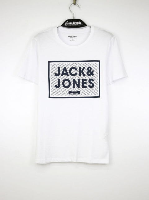 Jack & Jones Men's White Brand Logo Printed T-Shirt | Jack & Jones In Lebanon