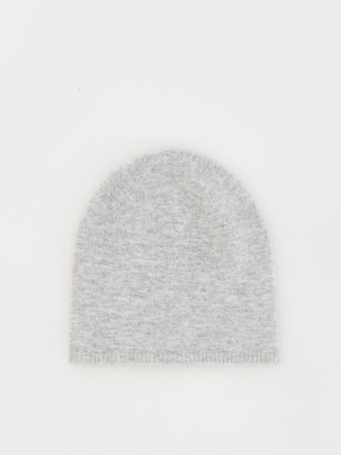 Gray knit beanie on a white background