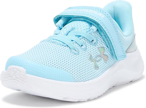 Light blue children's sneaker with a visible brand logo on a white background