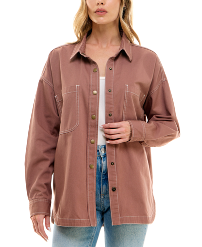 Ultra Flirt Women's Brown Cotton Twill Snap-Front Shacket |Ultra Flirt  In Lebanon