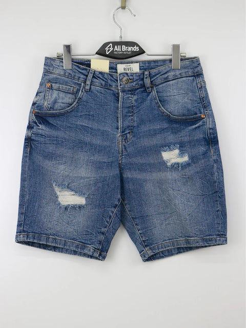 Rebel Men's Blue Ripped Washed Denim Short | Rebel In Lebanon