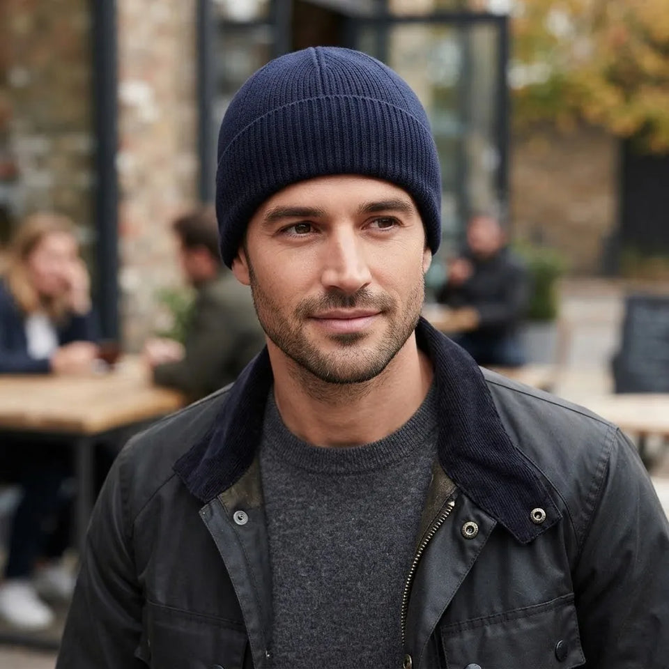 Alfani Men's Navy Skull Classic Beanie Cuffed Soft Winter Warm Hat