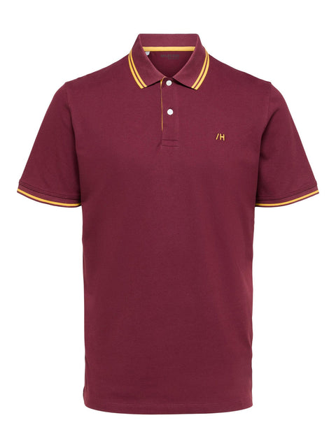 Selected Homme Men's Burgundy Brand Logo Embroidered Textured Polo T-Shirt | Selected Homme In Lebanon