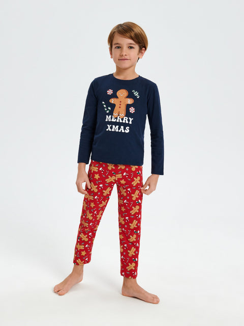 Sinsay Boy's Red & Navy Long Sleeve Christmas Pajama Set | Sinsay In Lebanon