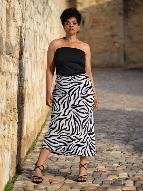 Sinsay Women's Black & White Zebra Print Midi Skirts | Sinsay In Lebanon