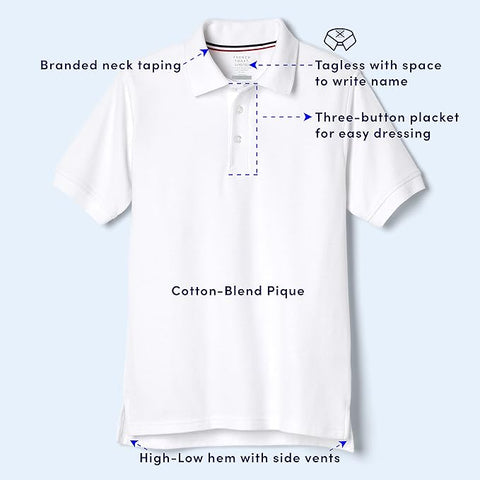 French Toast Boys' White Short Sleeve Pique Polo Uniform T-Shirt |French Toast In Lebanon
