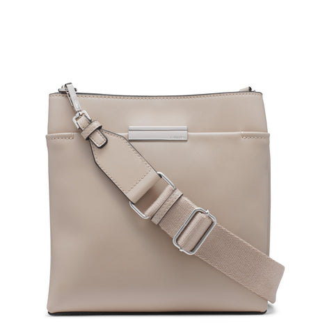 Beige handbag with a strap on a white background