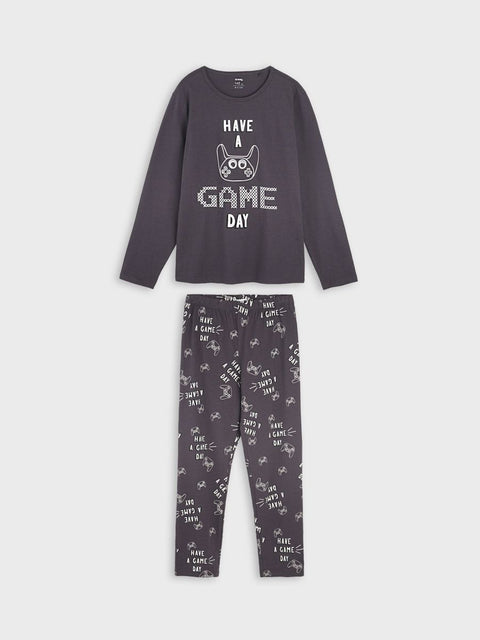 Children's pajama set with 'Have a Game Day' text on a white background