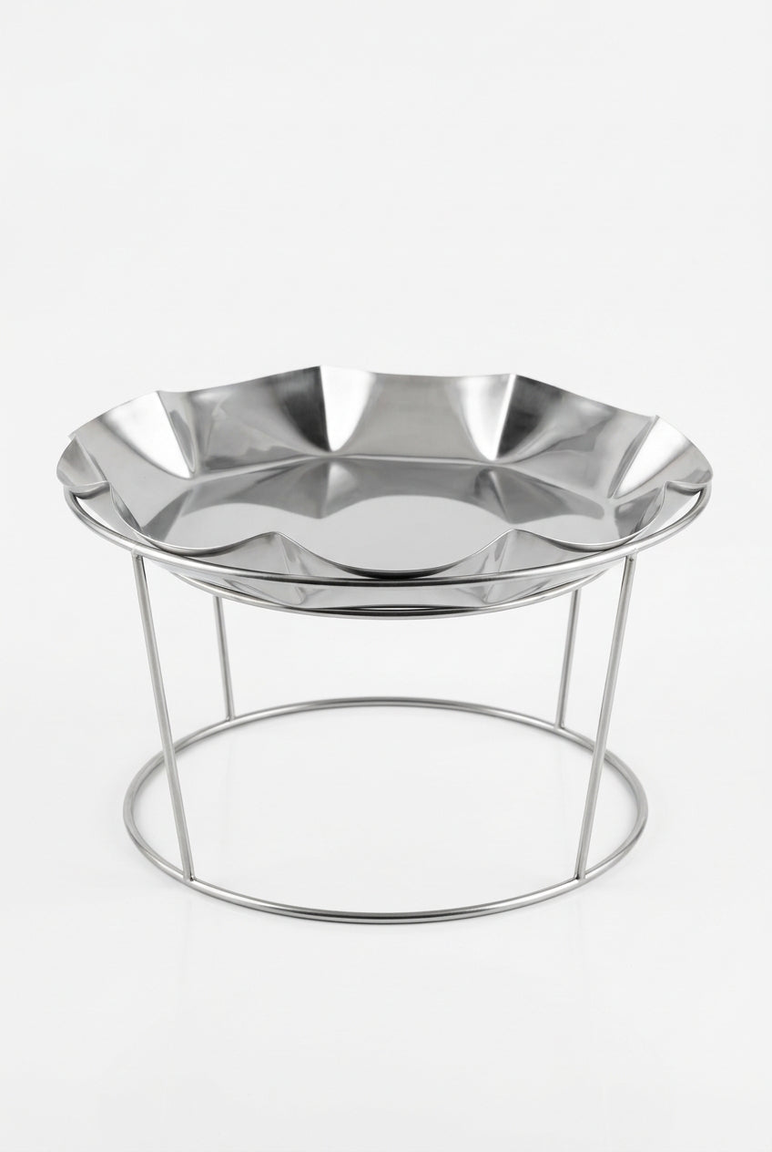 Lucky Tiger Stainless Steel Wavy Edge Serving Bowl & Riser Set Small Size SO-7788-A